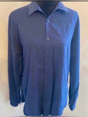 Men's Long Sleeve Blue Button-Up Shirt (Size L)